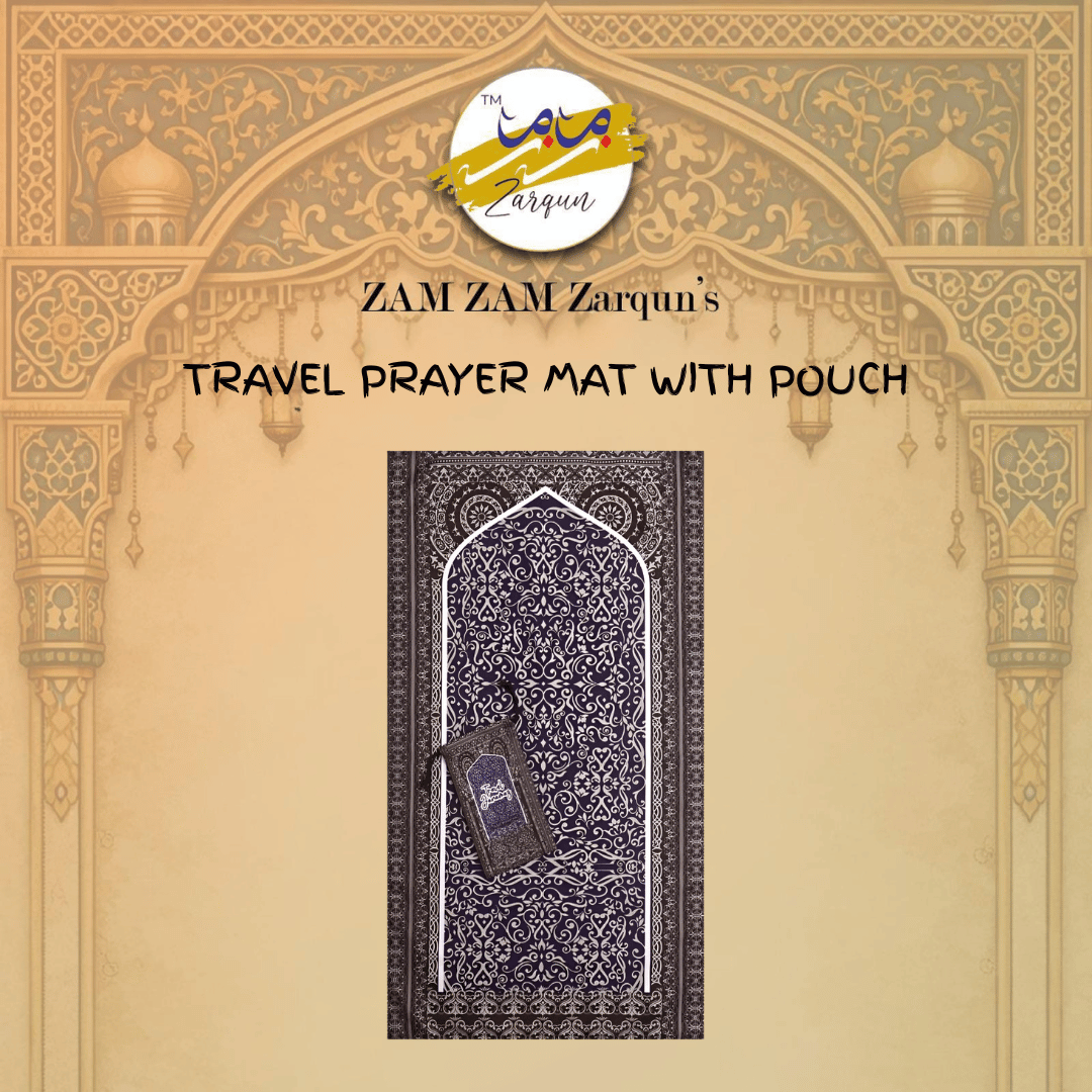 Travel Janamaz Maqtab Grace Pocket Prayer Mat by Zamzam Zarqun LLC, compact foldable prayer mat with intricate design.