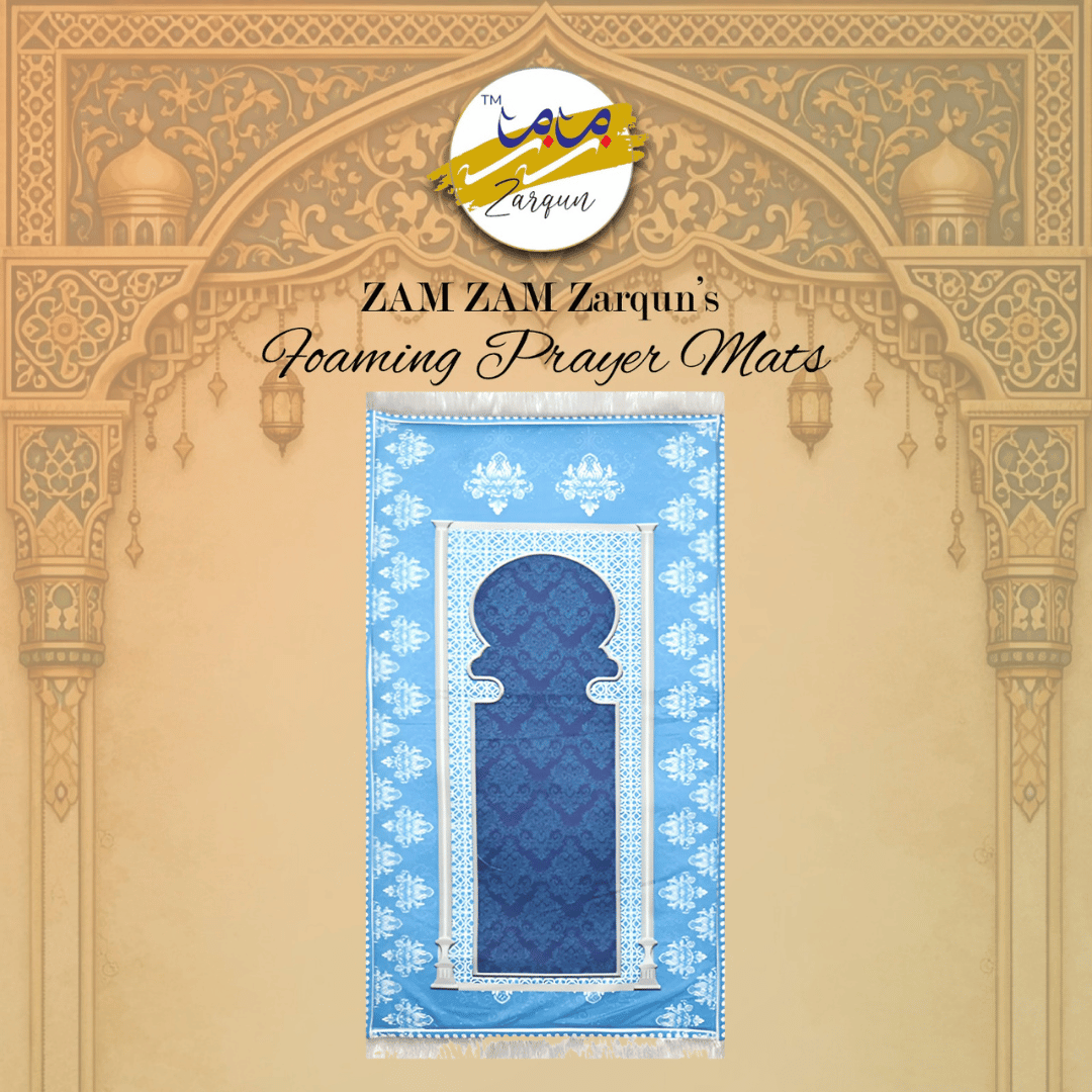 Soft blue foam prayer mat by Zamzam Zarqun LLC, featuring a comfortable, cushioned surface for prayer.