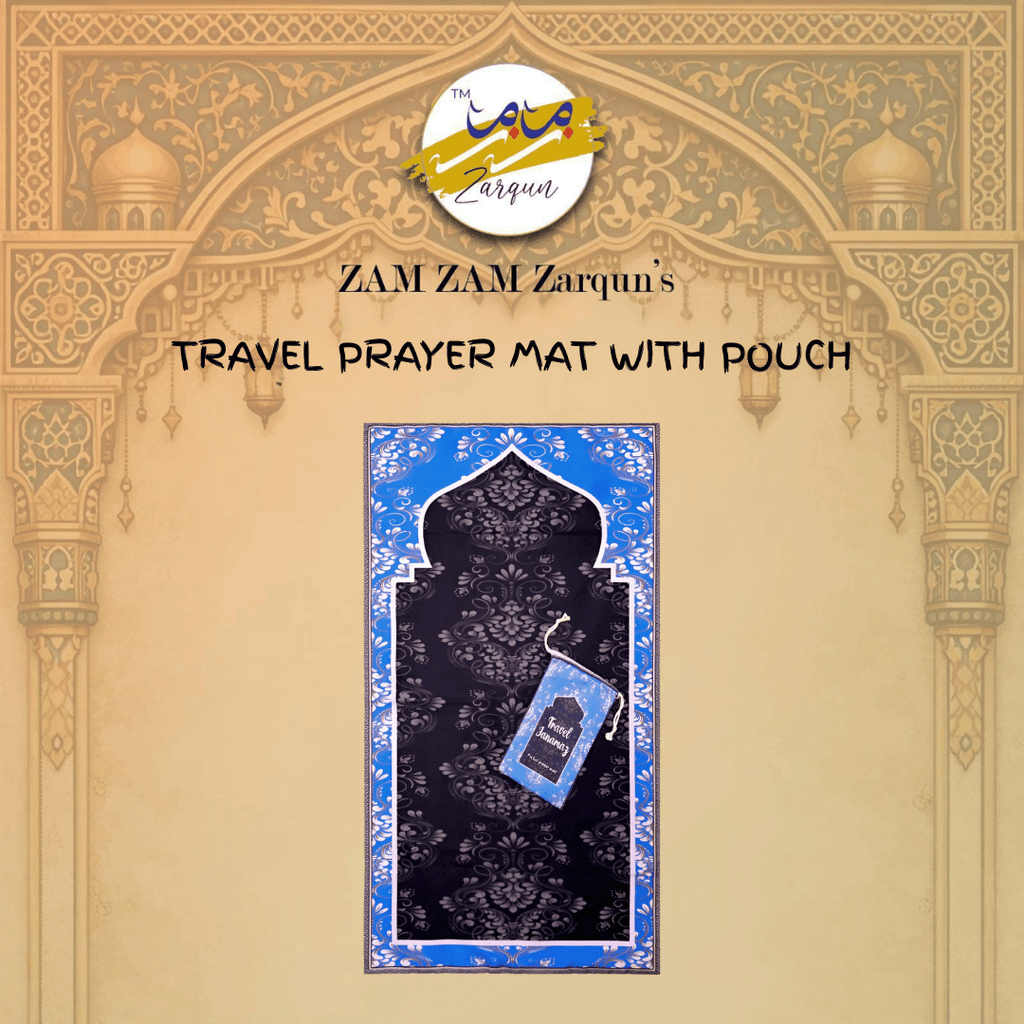 Travel Janamaz from Zamzam Zarqun LLC, portable prayer mat with intricate design, ideal for travel and prayer on the go.