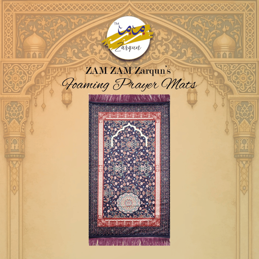 Foaming prayer mat by Zamzam Zarqun LLC featuring a unique style Janamaz for Islamic prayer.