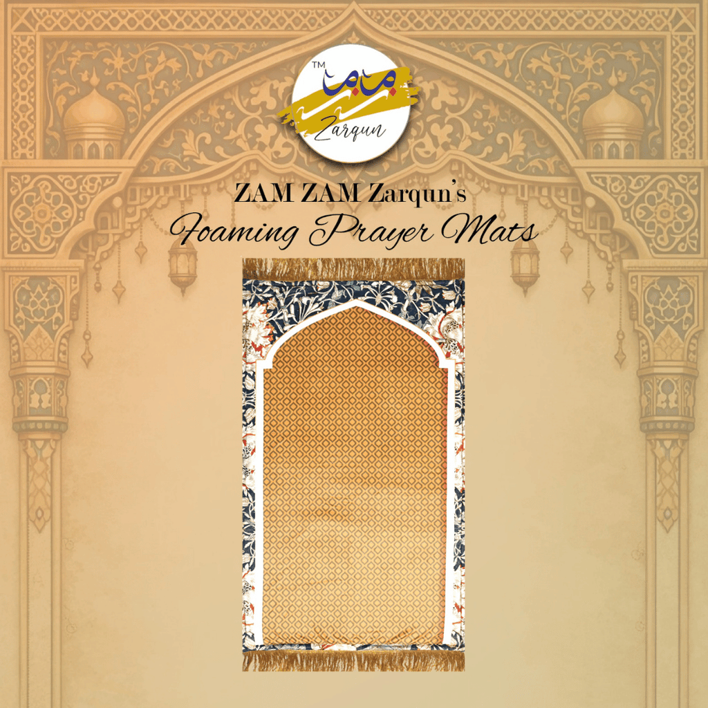 Foaming travel janamaz prayer mat in sand color by Zamzam Zarqun LLC, lightweight and portable for on-the-go prayer needs.