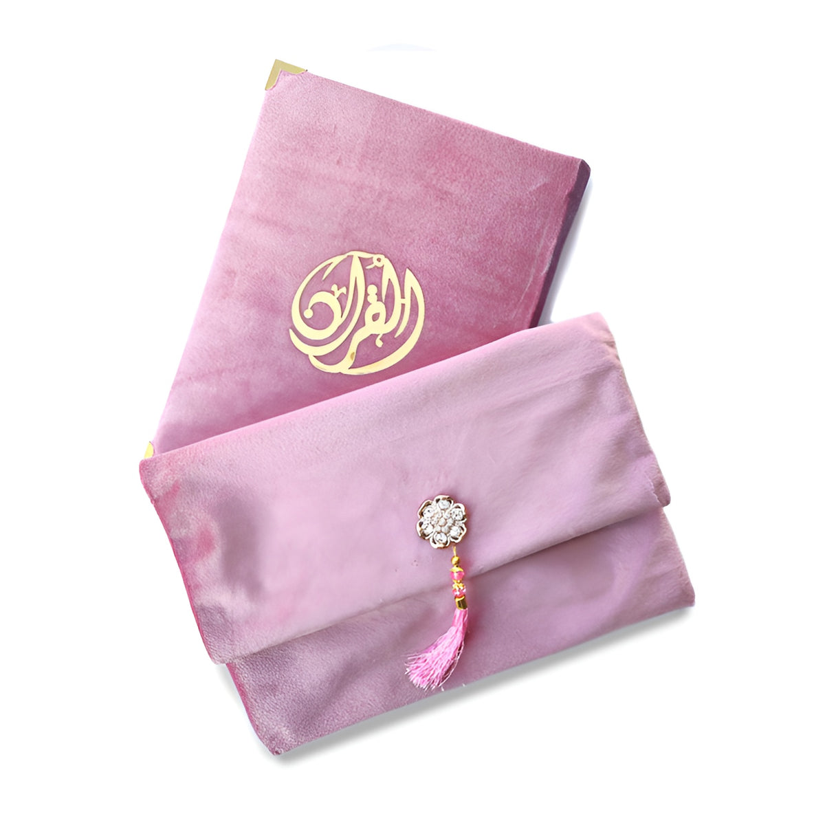 PINK PEARL VELVET QURAN SET (WITH COVER)