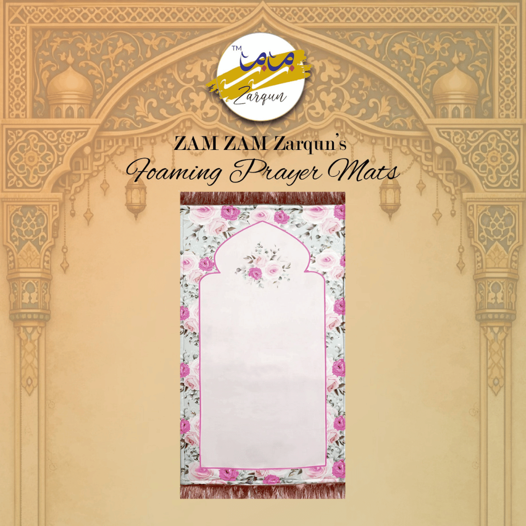 Foaming prayer mat from Zamzam Zarqun LLC featuring intricate patterns and soft cushioning for comfortable Islamic prayer.