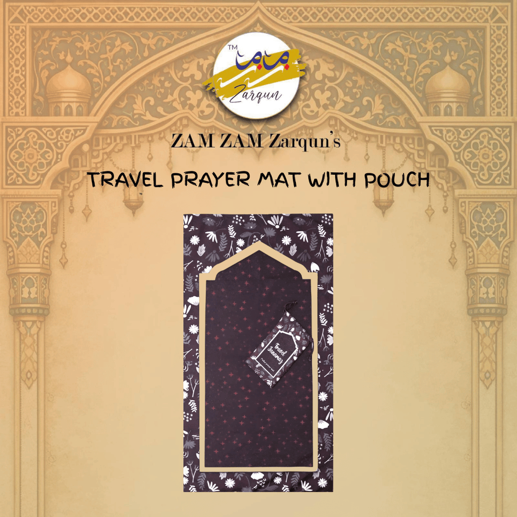 Travel Janamaz prayer mat with twinkle star design, compact and portable for travel by Zamzam Zarqun LLC.
