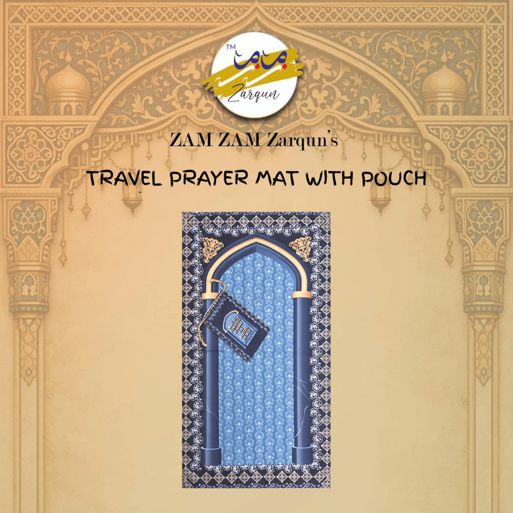 Travel Janamaz prayer mat by Zamzam Zarqun LLC, compact pocket prayer mat with Islamic design for easy portability.