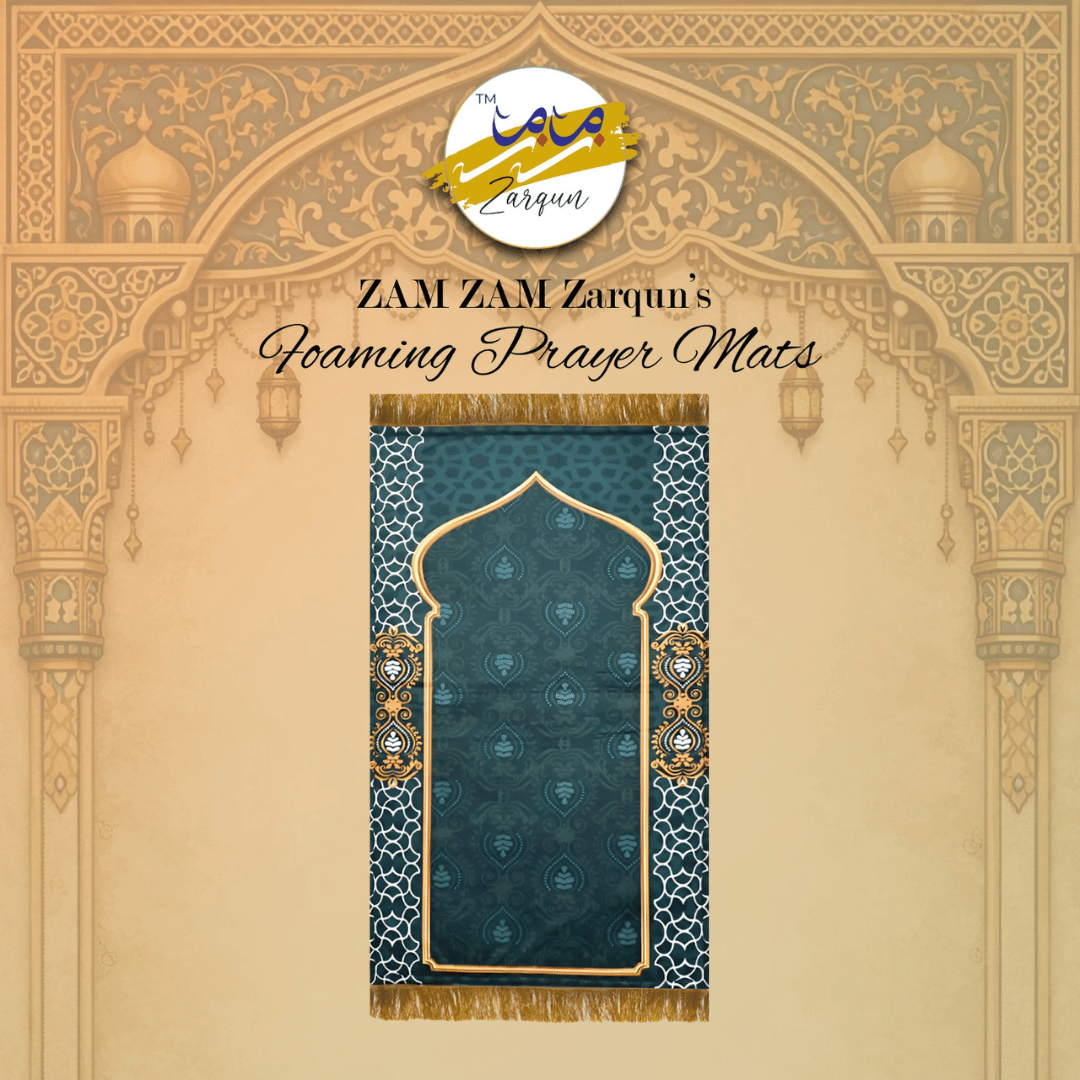Foaming prayer mat by Zamzam Zarqun LLC featuring a comfortable, luxurious design with foam cushioning and intricate patterns.