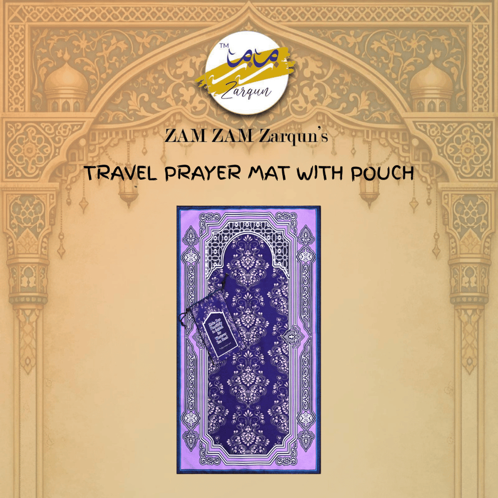 Gold Mint Travel Janamaz prayer mat by Zamzam Zarqun LLC, compact pocket-sized Islamic prayer mat for travel and convenience.