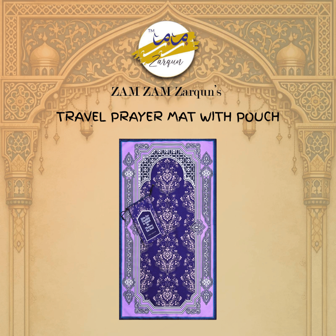 Gold Mint Travel Janamaz prayer mat by Zamzam Zarqun LLC, compact pocket-sized Islamic prayer mat for travel and convenience.