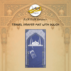 Travel prayer mat featuring Faisal Mosque design, compact pocket prayer mat by Zamzam Zarqun LLC, folded for easy portability