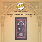 Travel prayer mat by Zamzam Zarqun LLC, compact semi-cart pocket design, lightweight Islamic prayer mat for travel.