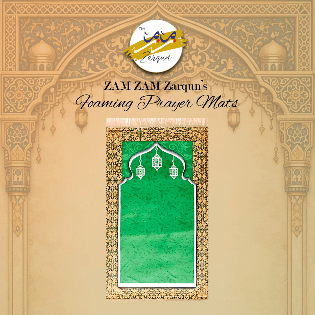 Foaming prayer mat by Zamzam Zarqun LLC, soft foam janamaz with intricate patterns suitable for Islamic prayer rituals.