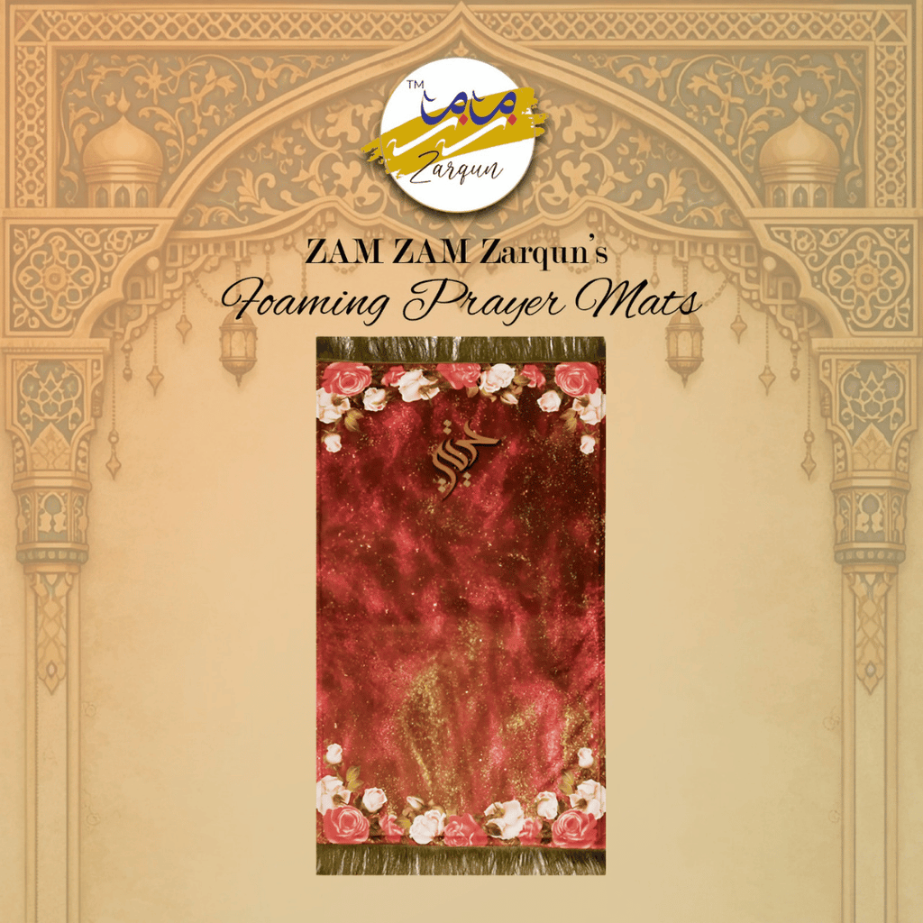 Foaming Janamaz Pakistan prayer mat by Zamzam Zarqun LLC with intricate patterns, designed for comfortable prayer sessions.