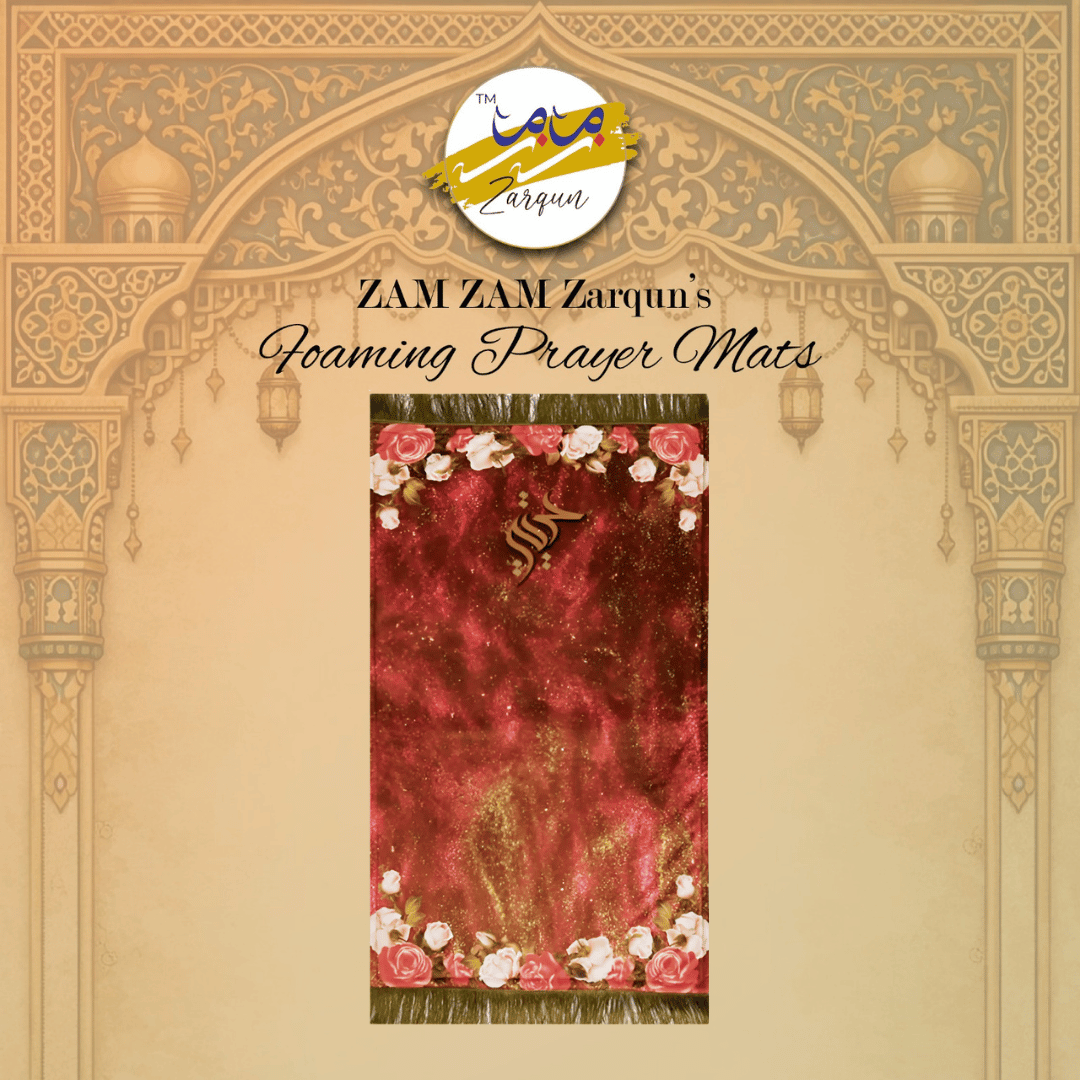 Foaming Janamaz Pakistan prayer mat by Zamzam Zarqun LLC with intricate patterns, designed for comfortable prayer sessions.