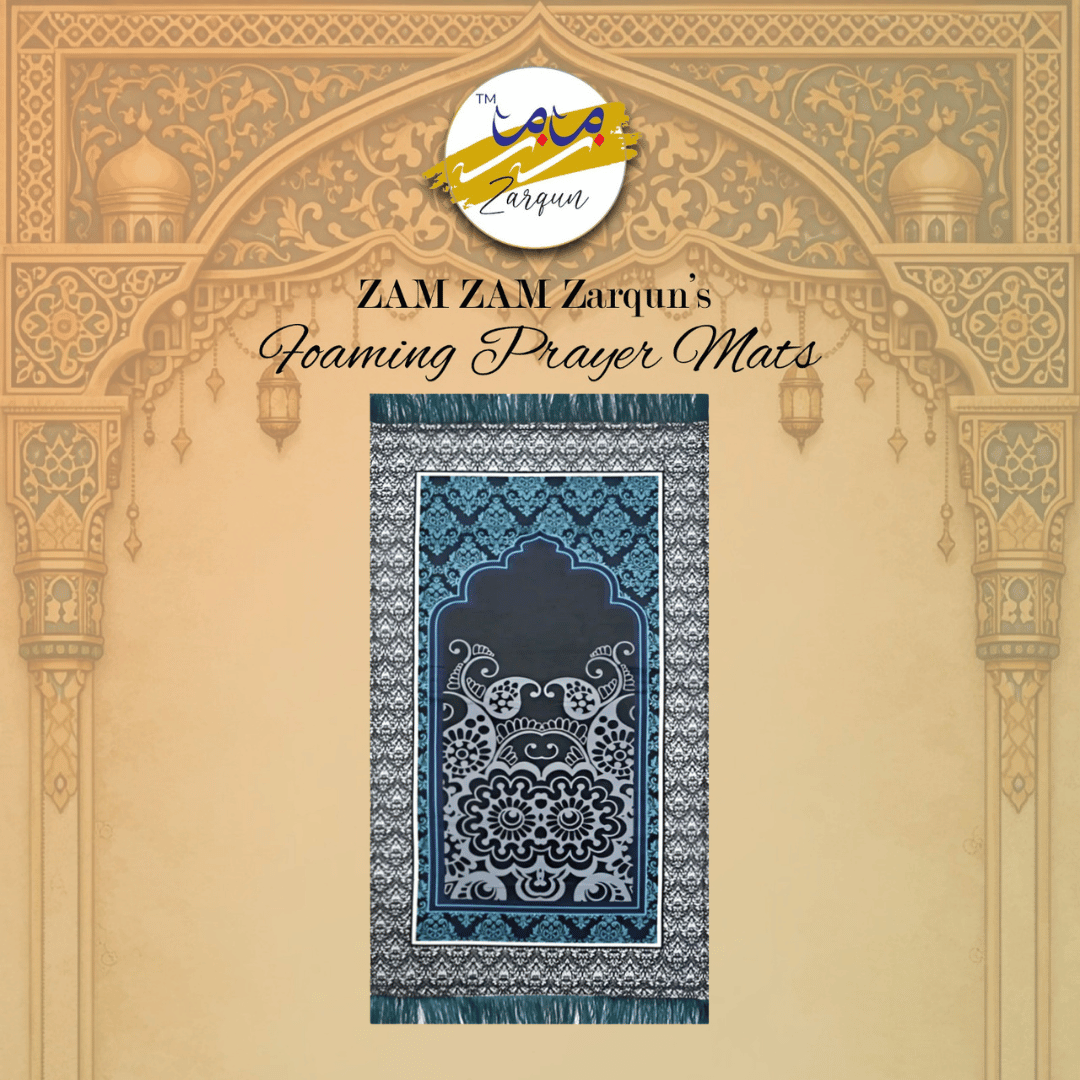 Foaming prayer mat by Zamzam Zarqun LLC, lightweight and cushioned Islamic prayer rug for comfortable worship.
