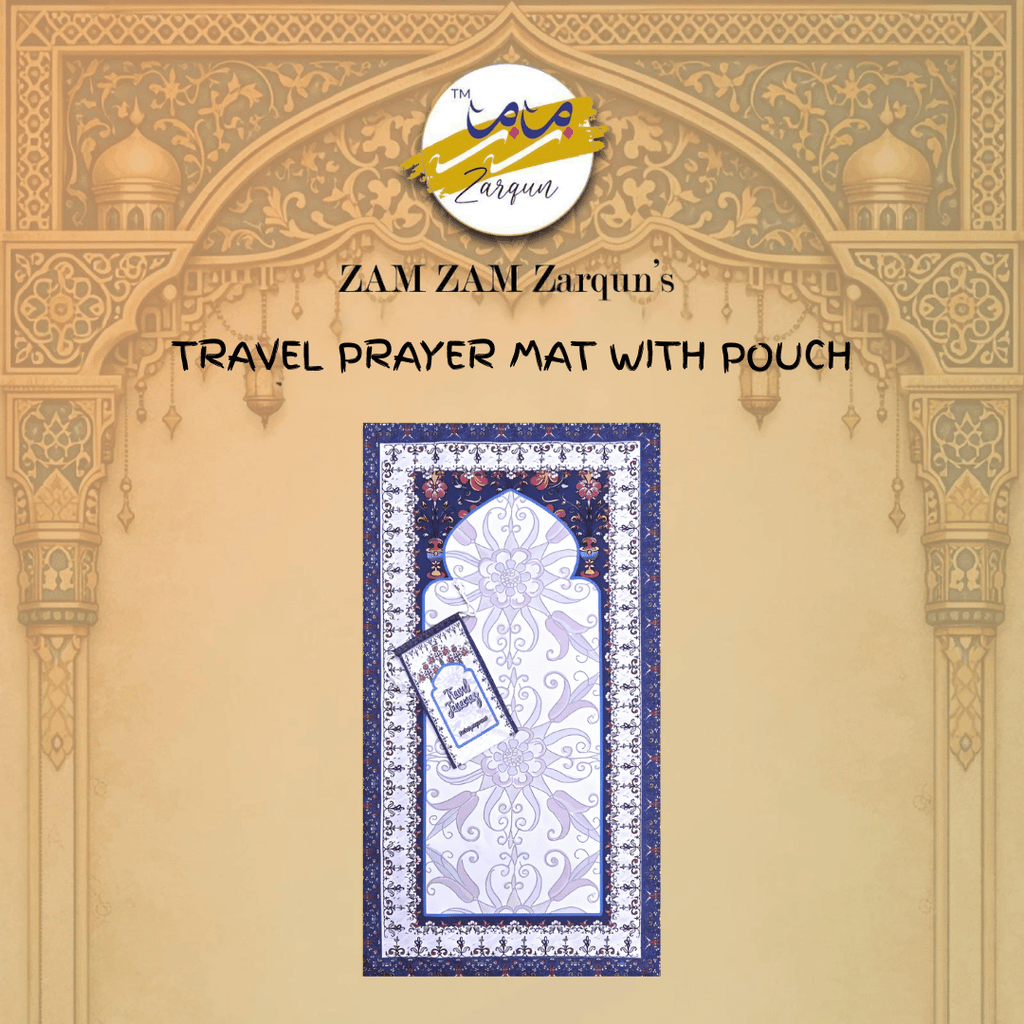 Travel prayer mat with rose pattern from Zamzam Zarqun LLC, compact and portable for on-the-go prayer needs.