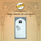 Travel prayer mat with Sacred Kaaba design by Zamzam Zarqun LLC, compact and portable Islamic prayer mat for travel.