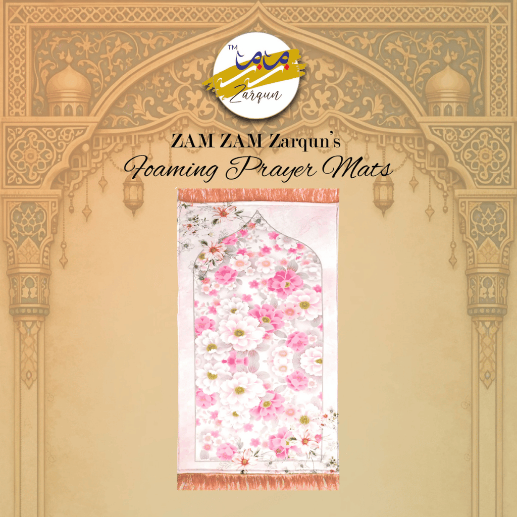 Girls prayer mate foam pink janamaz with soft fabric, featuring a comfortable design for prayer, by Zamzam Zarqun LLC.