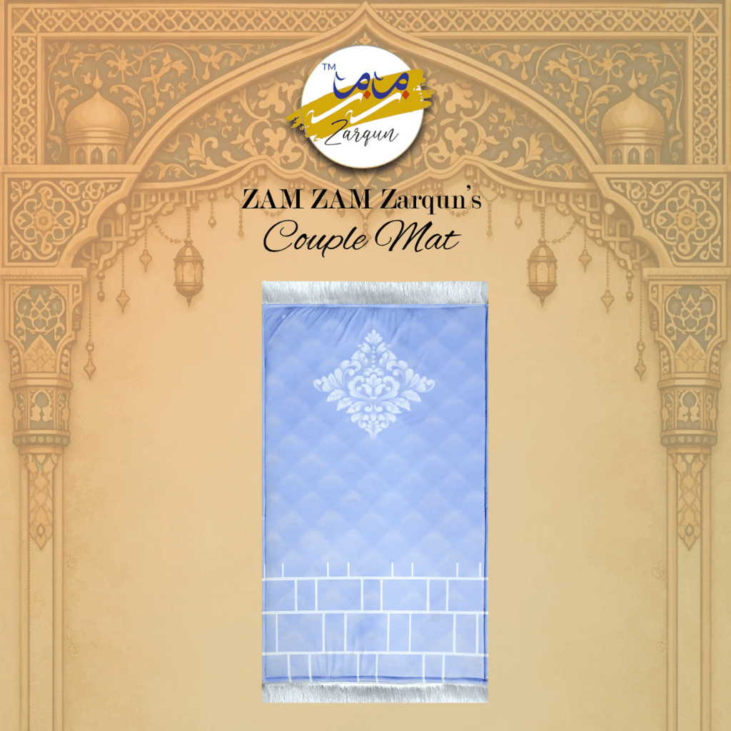 Lightweight foaming travel Janamaz prayer mat by Zamzam Zarqun LLC, portable and durable for on-the-go Islamic prayer needs.