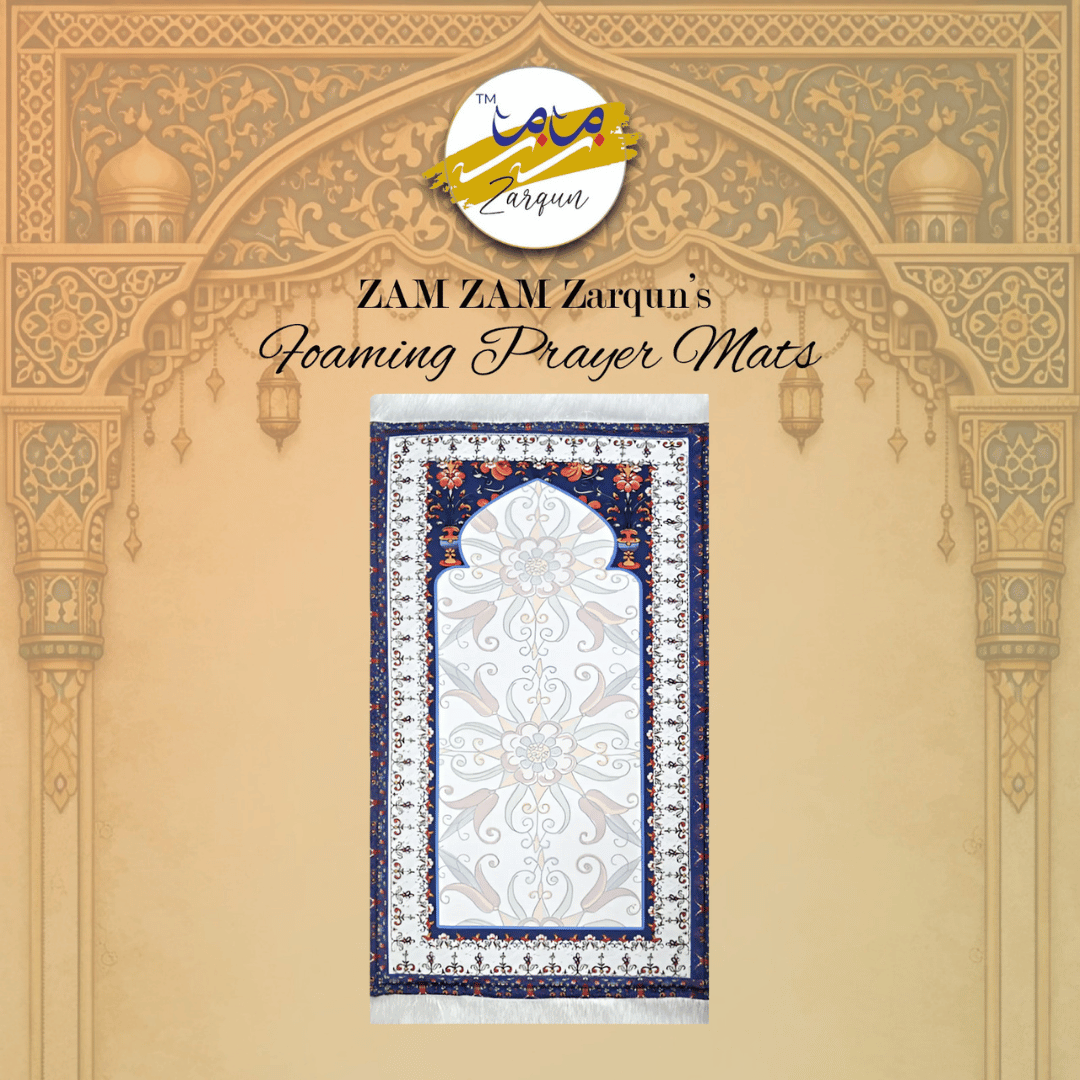 Foaming prayer mat from Zamzam Zarqun LLC, featuring a soft, cushioned surface ideal for travel prayer and religious practice.