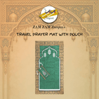 Green travel janamaz prayer mat with lantern design, compact pocket size by Zamzam Zarqun LLC for easy portable prayer.