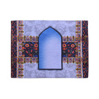 Sky blue Quran cover with boho style design, made by Zamzam Zarqun LLC, featuring intricate patterns and durable fabric.