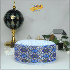 Sacred Kaaba prayer cap, topi, by Zamzam Zarqun LLC, featuring traditional design and fabric suitable for Islamic prayer attire.