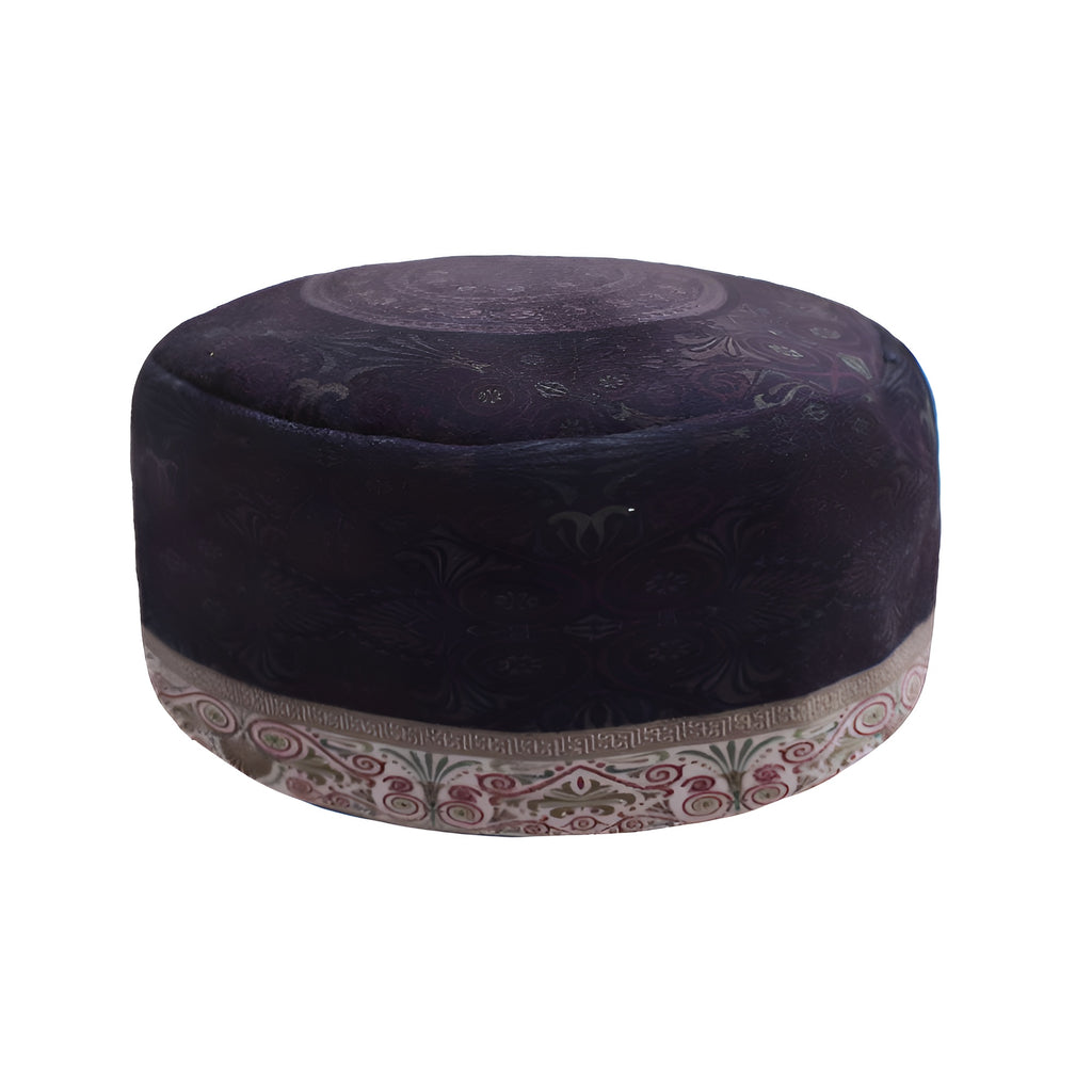 Havenly Ham Prayer Cap from Zamzam Zarqun LLC, traditional Islamic prayer cap with intricate embroidery, worn for religious practices.