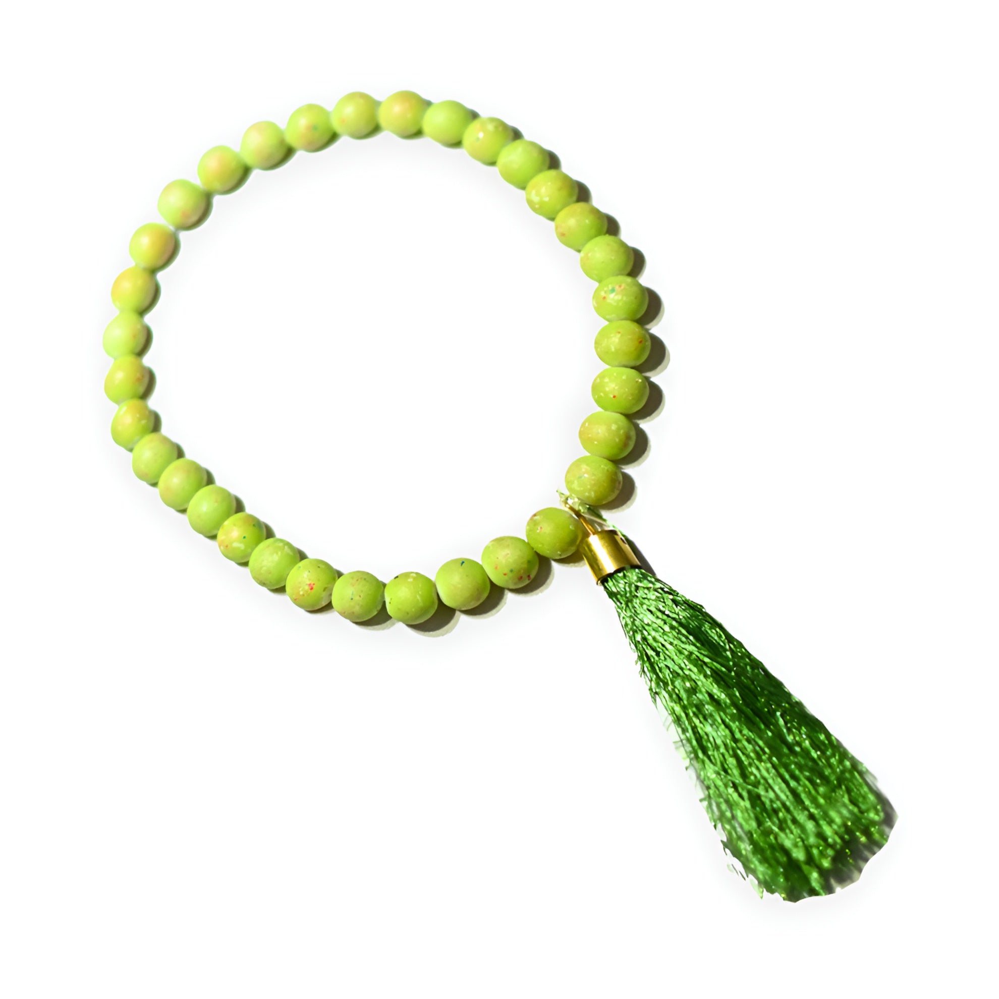 Green Blooms prayer beads from Zamzam Zarqun LLC, featuring a string of colorful prayer beads on a prayer mat.