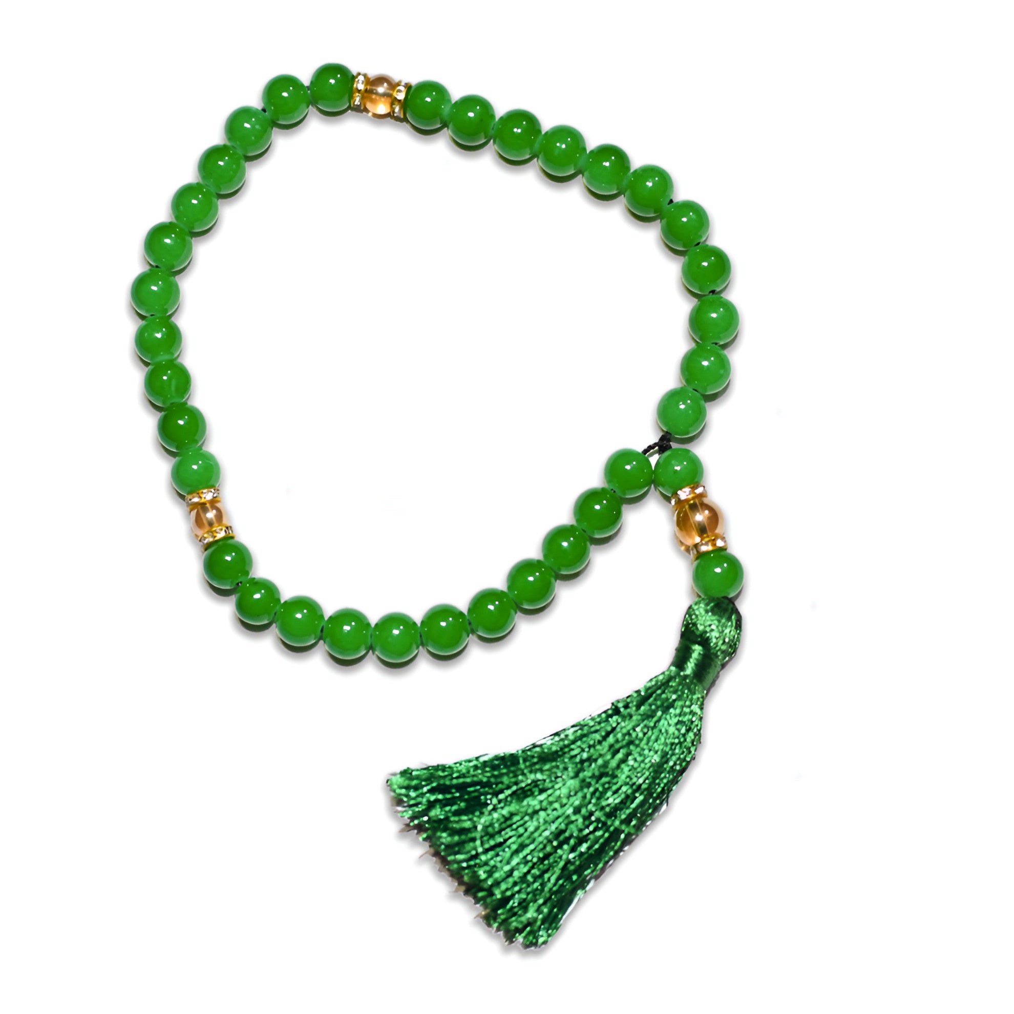 Green lantern prayer beads from Zamzam Zarqun LLC, featuring a string of prayer beads with a green lantern charm.