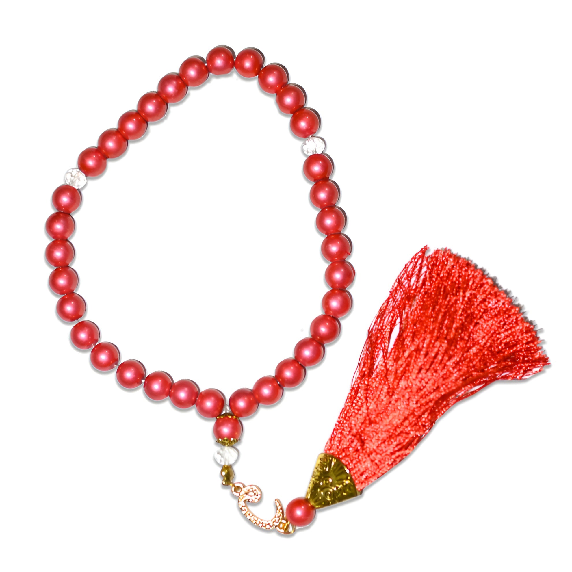 Colorful glittering roses prayer beads from Zamzam Zarqun LLC, featuring multiple strands of decorative prayer beads on a white background.
