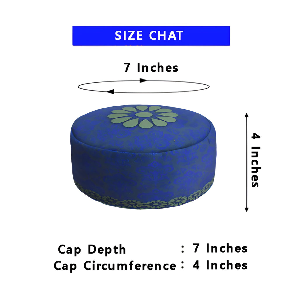Zamzam Zarqun LLC Faisal Mosque prayer cap, traditional Islamic topi worn for prayers, shown in a close-up image.