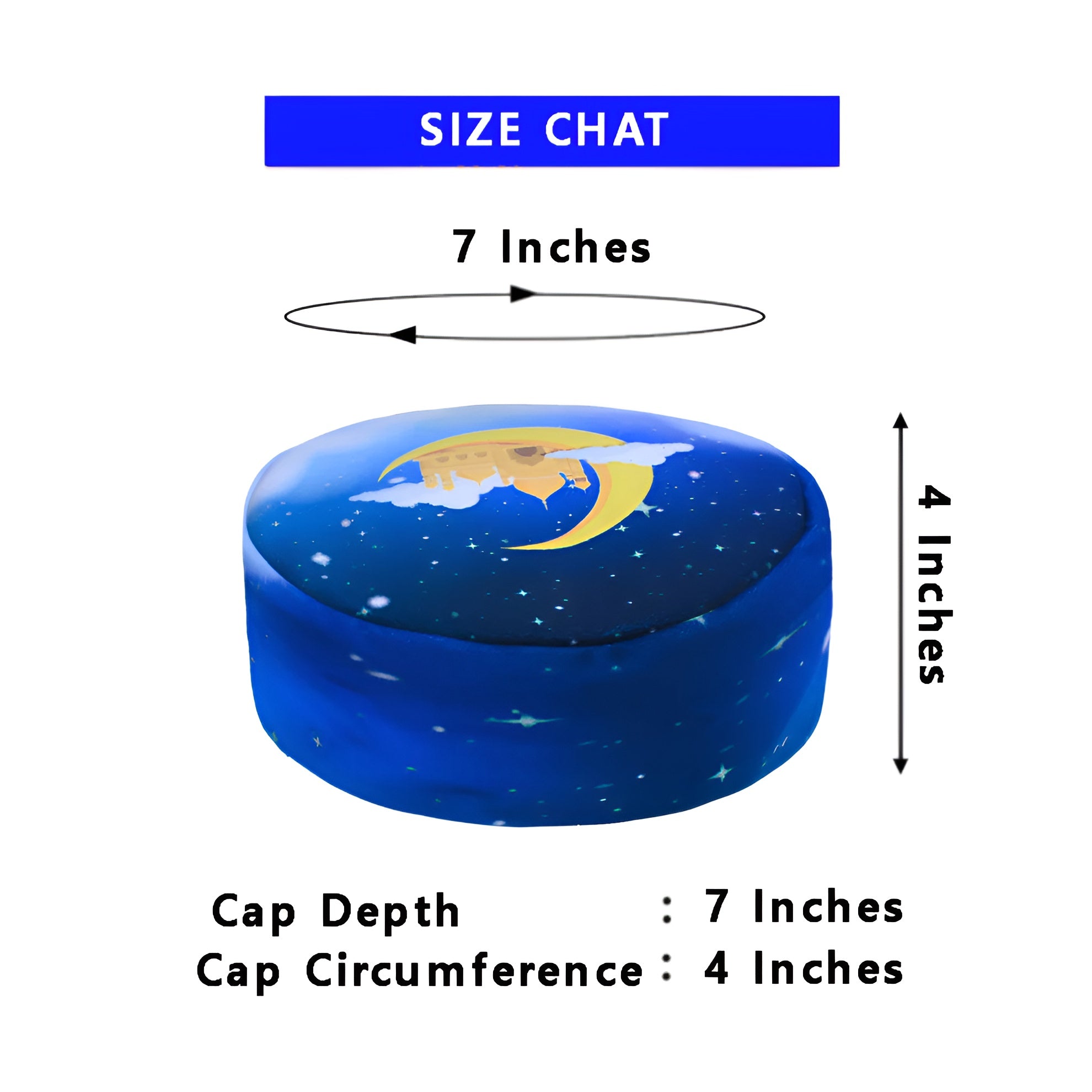 Serene Moonlight Prayer Cap by Zamzam Zarqun LLC, traditional Islamic prayer cap with moonlight design, shown in the image.