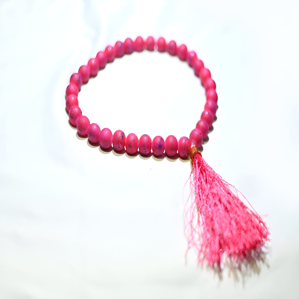 Close-up of BLOOMS OF FAITH prayer beads by Zamzam Zarqun LLC with intricate design on the prayer beads.