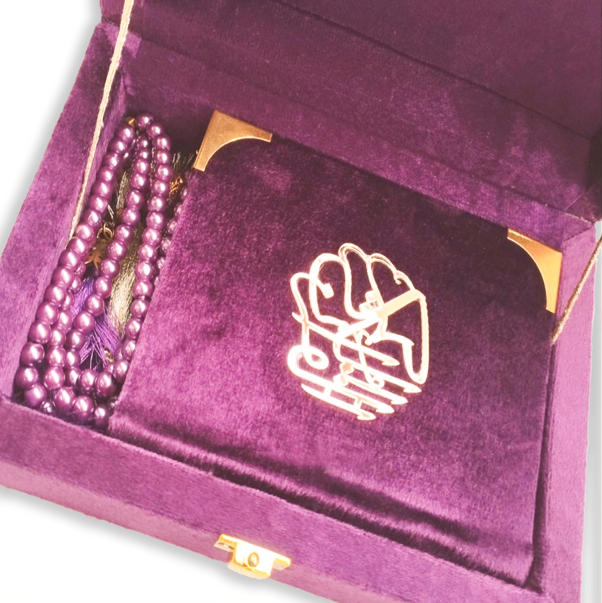 PURPLE TURKISH VELVET QURAN SET (WITH BOX STAND + BEADS)