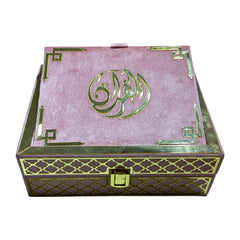 PINK PEARL VELVET MINI QURAN SET (WITH BOX STAND)