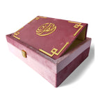 Pink velvet Quran set with box stand from Zamzam Zarqun LLC, featuring a plush velvet cover and elegant presentation.