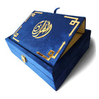 Velvet Quran set with box stand from Galactic Glow by Zamzam Zarqun LLC, featuring an elegant cover and ornate design.