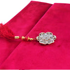 Dark pink velvet Quran set with cover from Zamzam Zarqun LLC, featuring intricate design and high-quality craftsmanship.