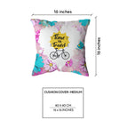 Decorative cushion cover featuring mosque and floral design, made by Zamzam Zarqun LLC, with intricate patterns and vibrant colors.