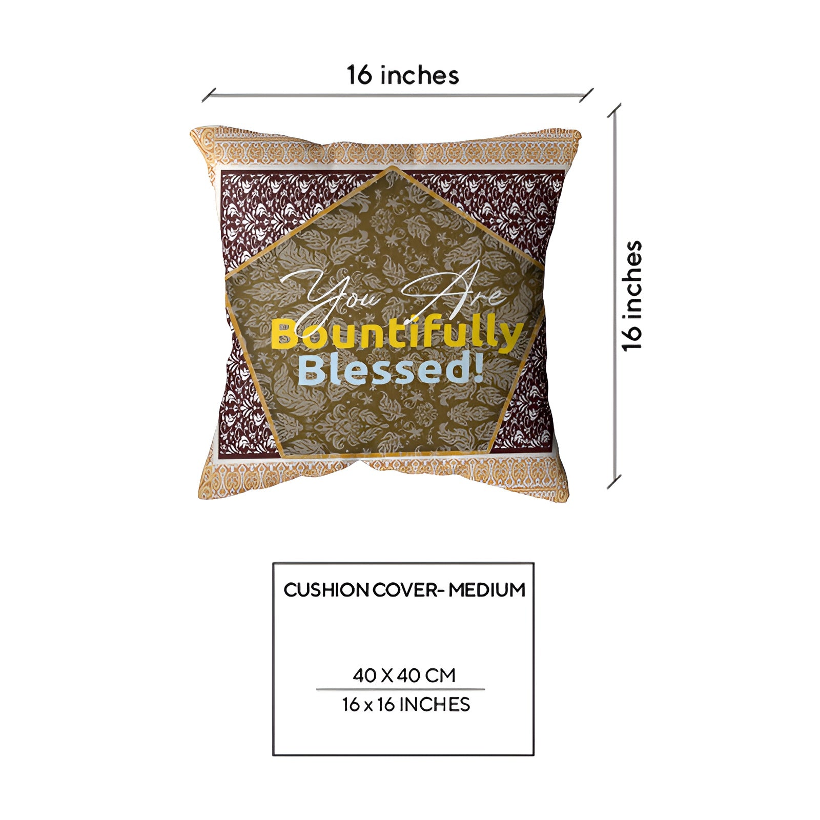 Decorative cushion cover featuring intricate Blissful Blends design by Zamzam Zarqun LLC, with colorful patterns and soft fabric.