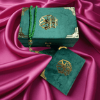 GREEN GRILL VELVET QURAN SET (WITH BOX STAND + BEADS)