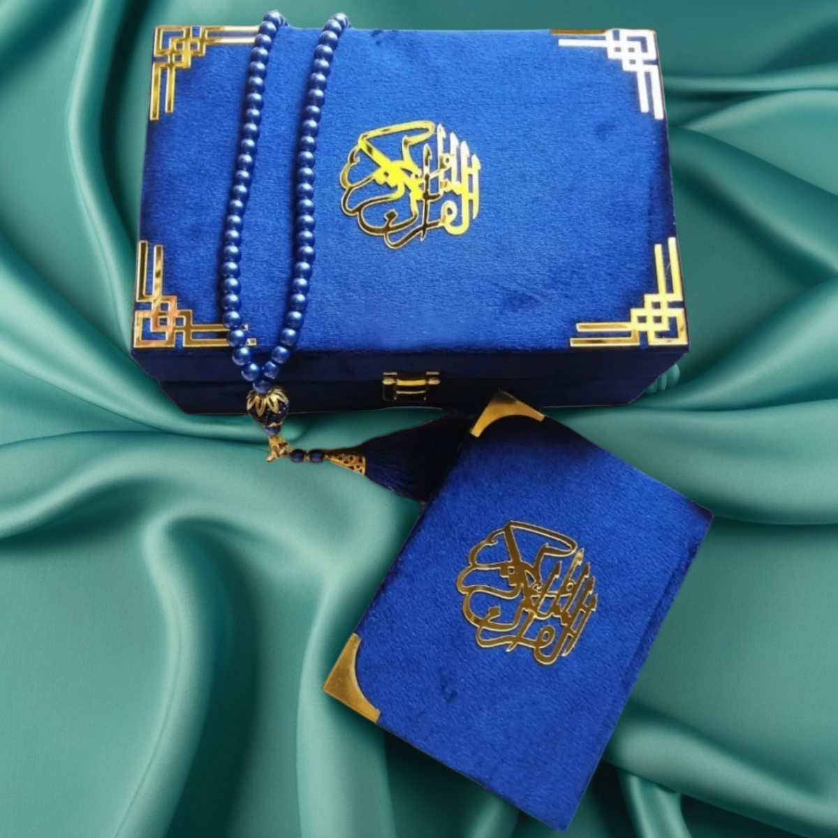 GALACTIC GLOW VELVET QURAN SET (WITH BOX STAND + BEADS)