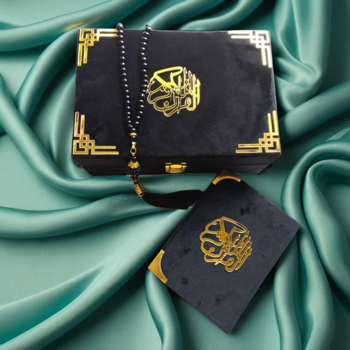 GLITTERING GALAXY VELVET QURAN SET (WITH BOX STAND + BEADS)