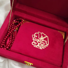 GLITTERING ROSES VELVET QURAN SET (WITH BOX STAND + BEADS)