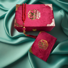 GLITTERING ROSES VELVET QURAN SET (WITH BOX STAND + BEADS)