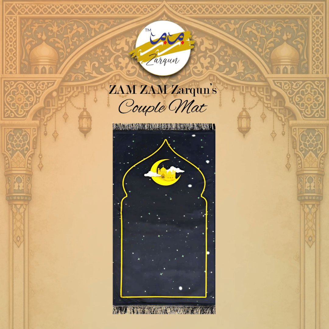 Foaming prayer mat by Zamzam Zarqun LLC, shown with foam padding and portable travel design for Islamic prayer in Pakistan.